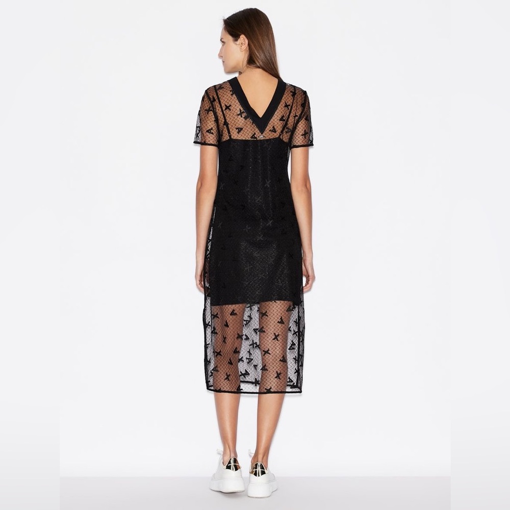 NWT Armani Exchange A/X Embroidered Black Mini / Midi Occasional Dress | Size 4 - Picture 3 of 7